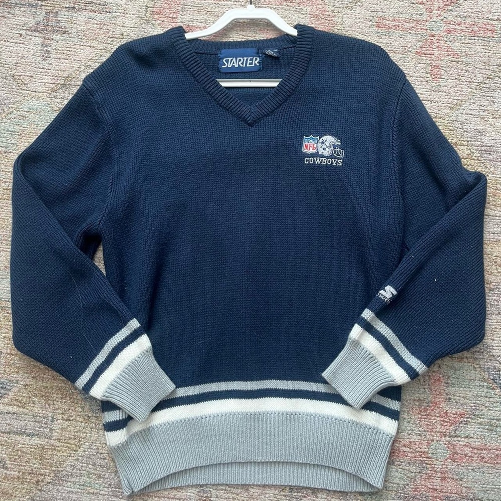 Cowboys Blue and White V-Neck Sweater